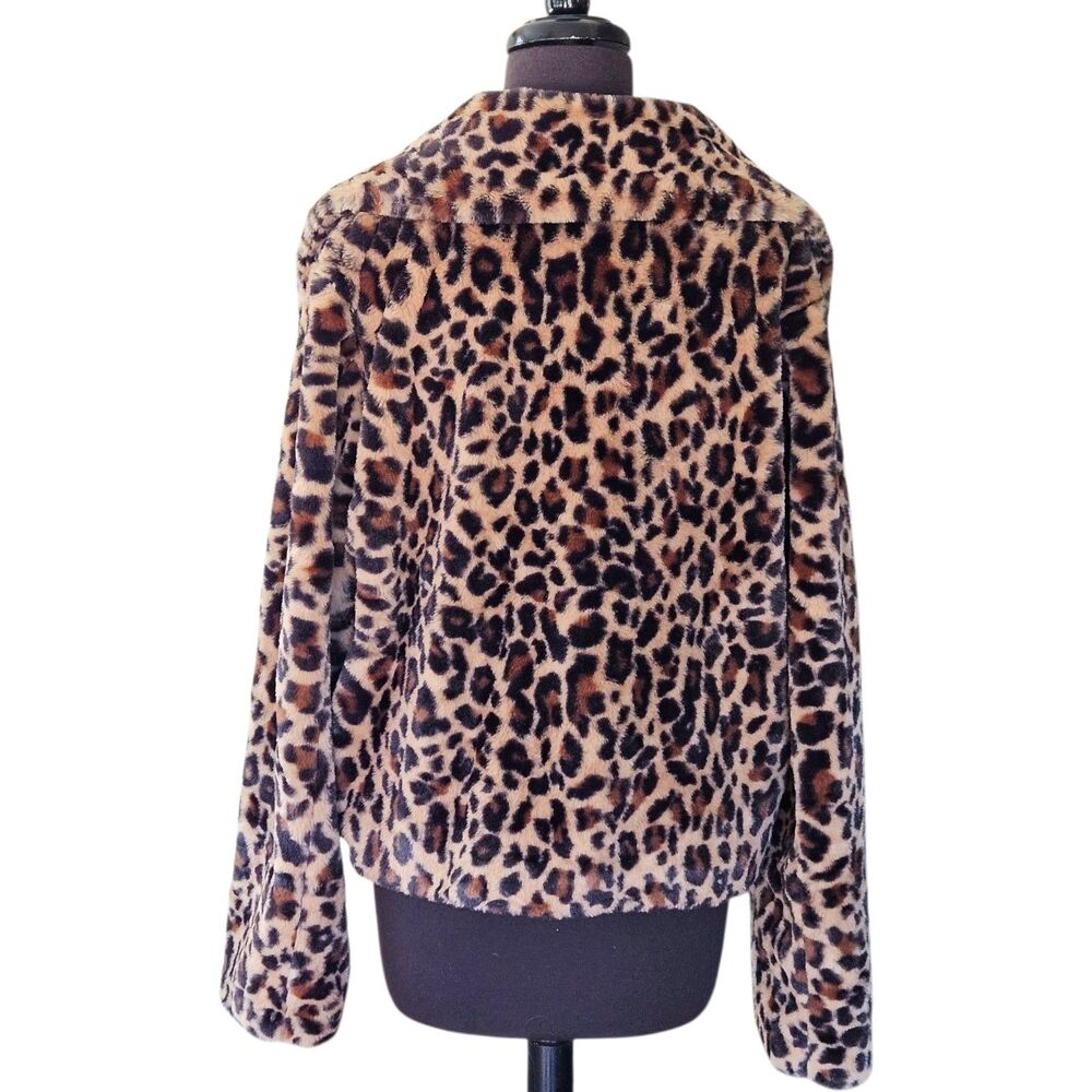 Leopard Cheetah Animal Print Faux Fur Crop Jacket Size XL Women's Mob Wife Bratz - Picture 2 of 8